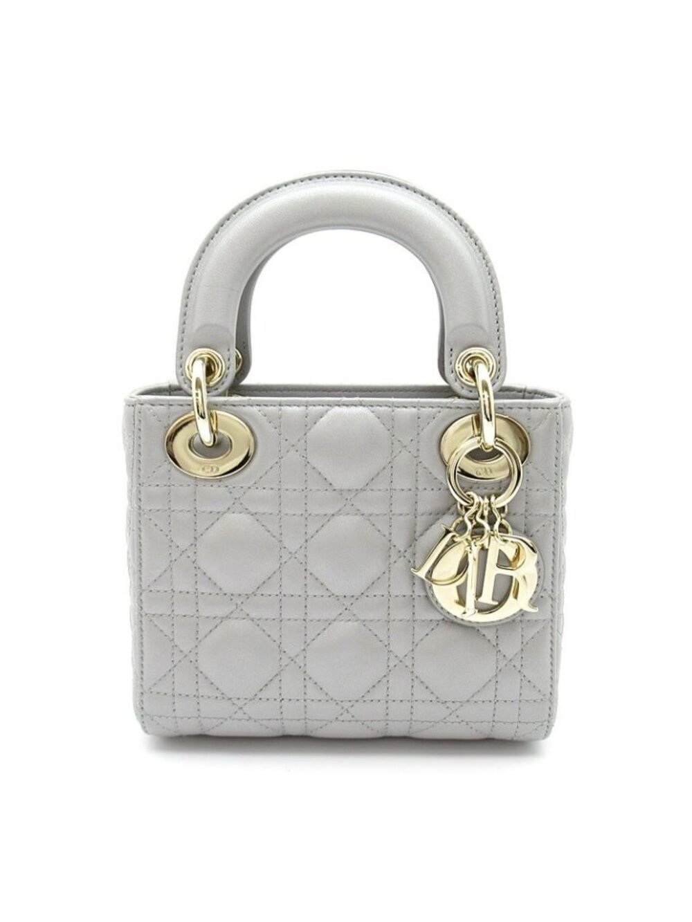 Dior Lady Dior Mini 2-Way Handbag Lambskin Gray